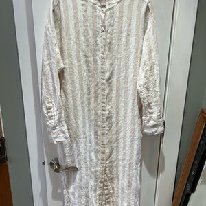 H&M linen Beige Button-Down Shirt dress Nehru Shift Midi xs